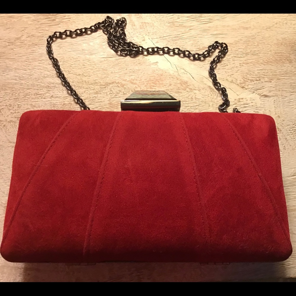 Red suede clutch
